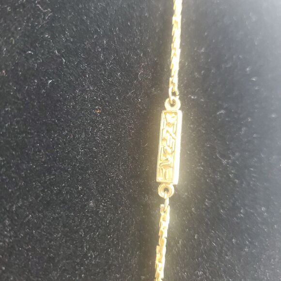 Crown Trifari Gold Tone Necklace Leaf Chevron Deco Feather Brutalist Abstract - Picture 6 of 12